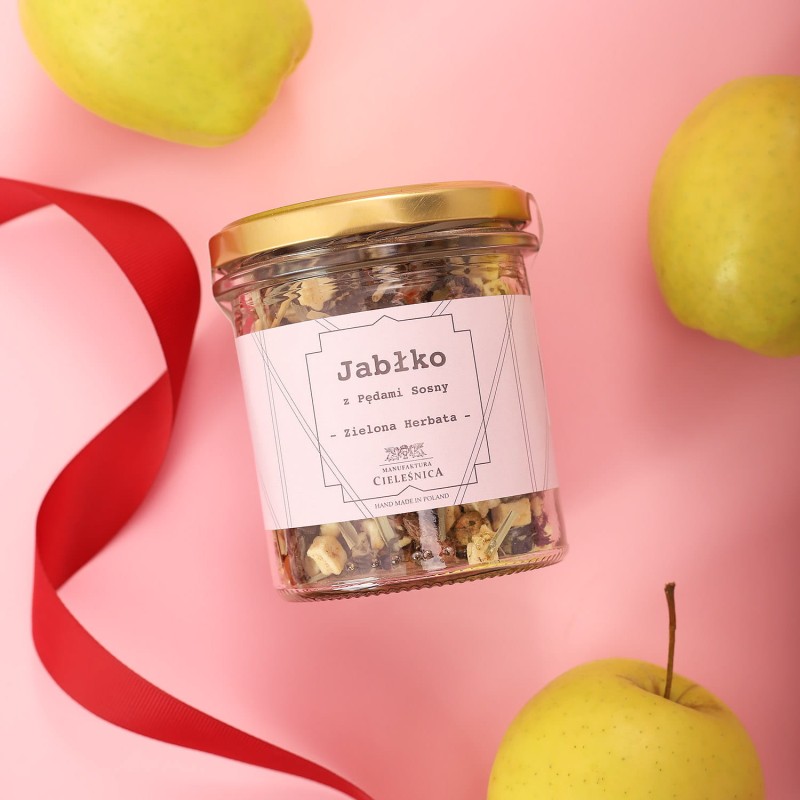 Herbata zielona jablko z pakami sosny manufaktura cielesnica
